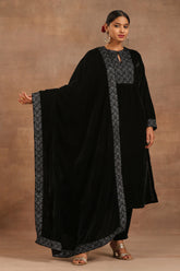 Truebrowns Black Velvet Embroidered Shawl